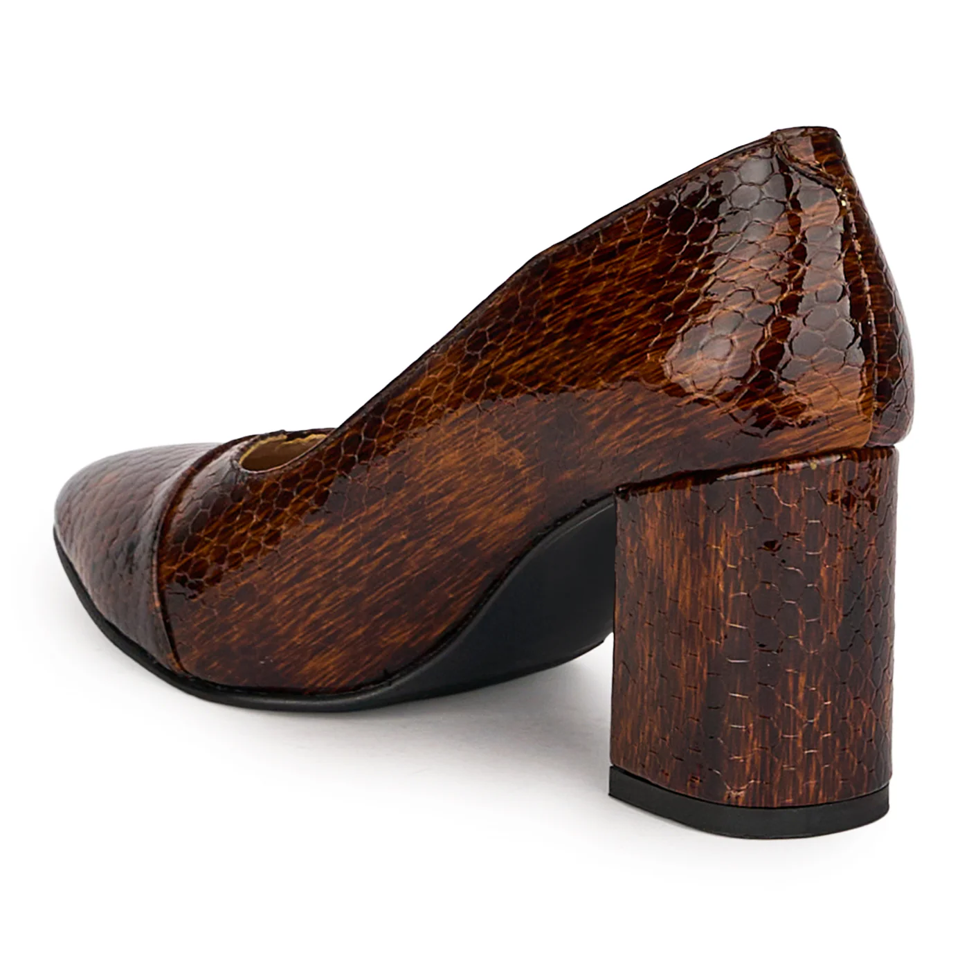 Pantofi dama din piele naturala maro cu toc gros 7.5 cm 18775 - Image 2