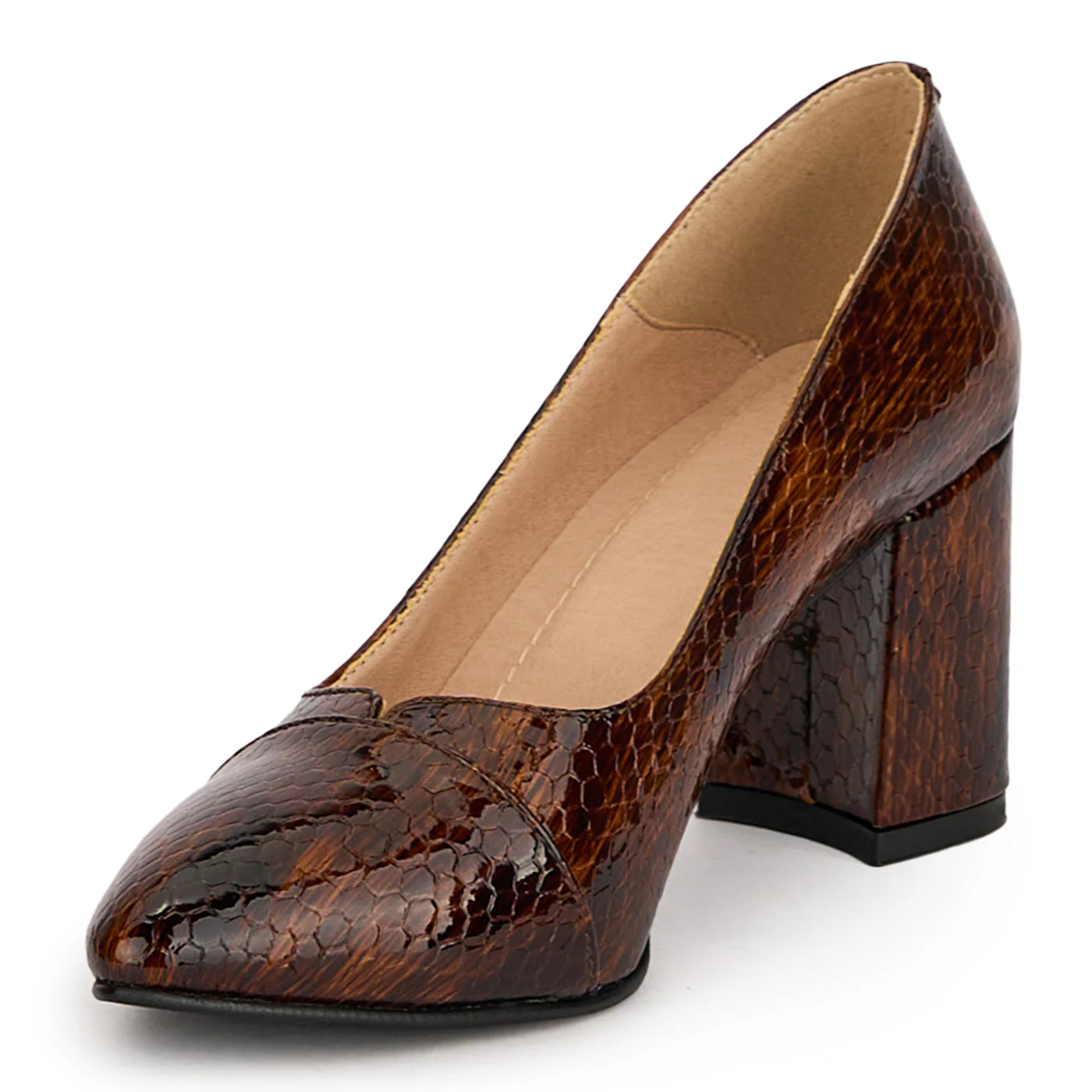 Pantofi dama din piele naturala maro cu toc gros 7.5 cm 18775 - Image 3