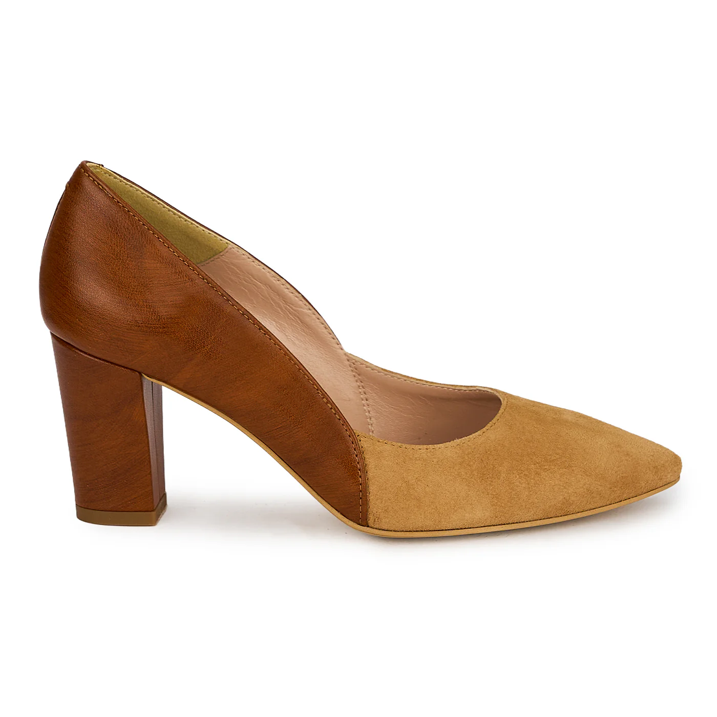 Pantofi dama din piele naturala maro cu toc gros 7.5 cm 19810
