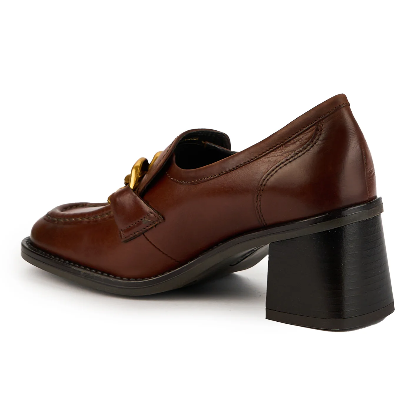 Pantofi dama din piele naturala maro cu toc gros 7 cm 14889 - Image 2