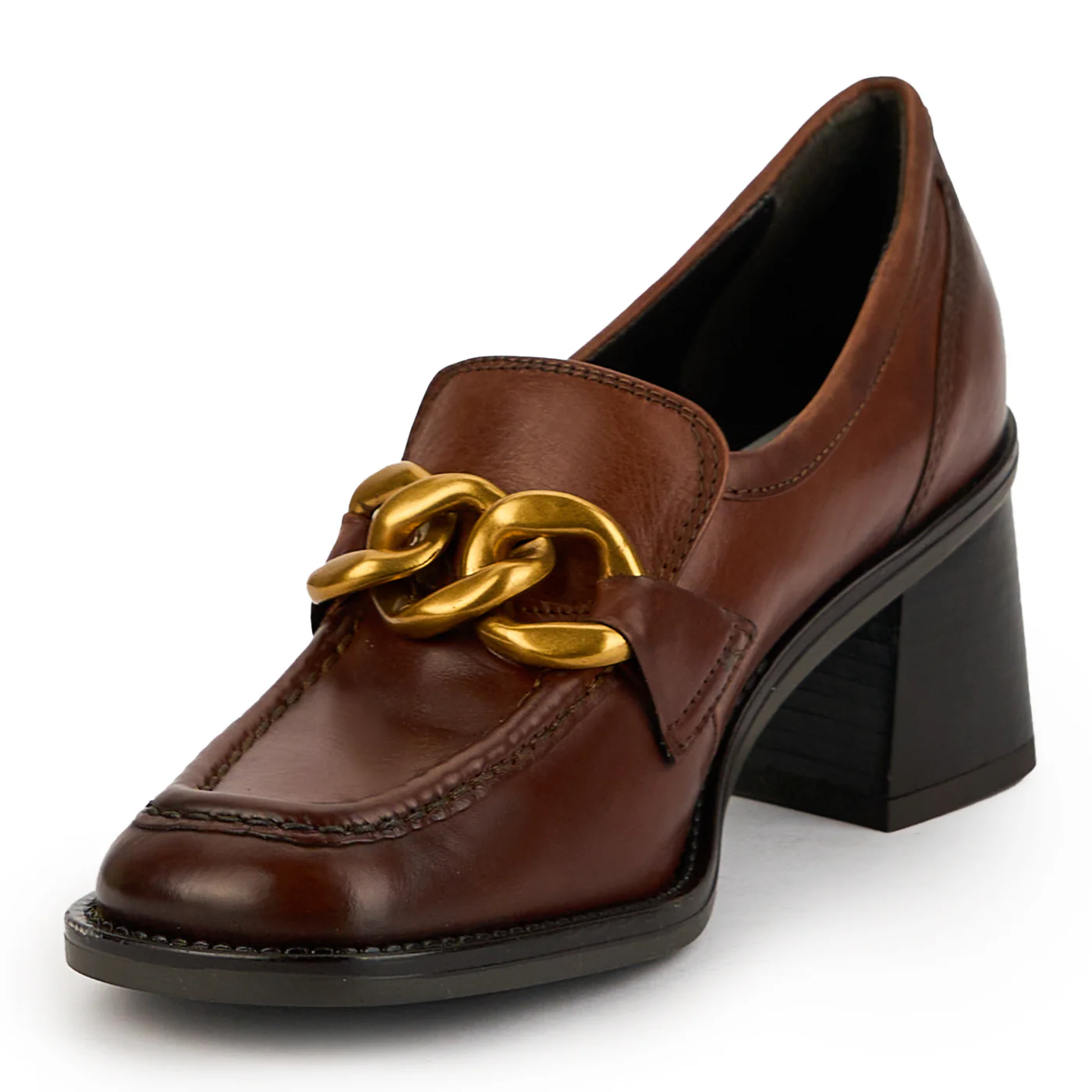 Pantofi dama din piele naturala maro cu toc gros 7 cm 14889 - Image 3