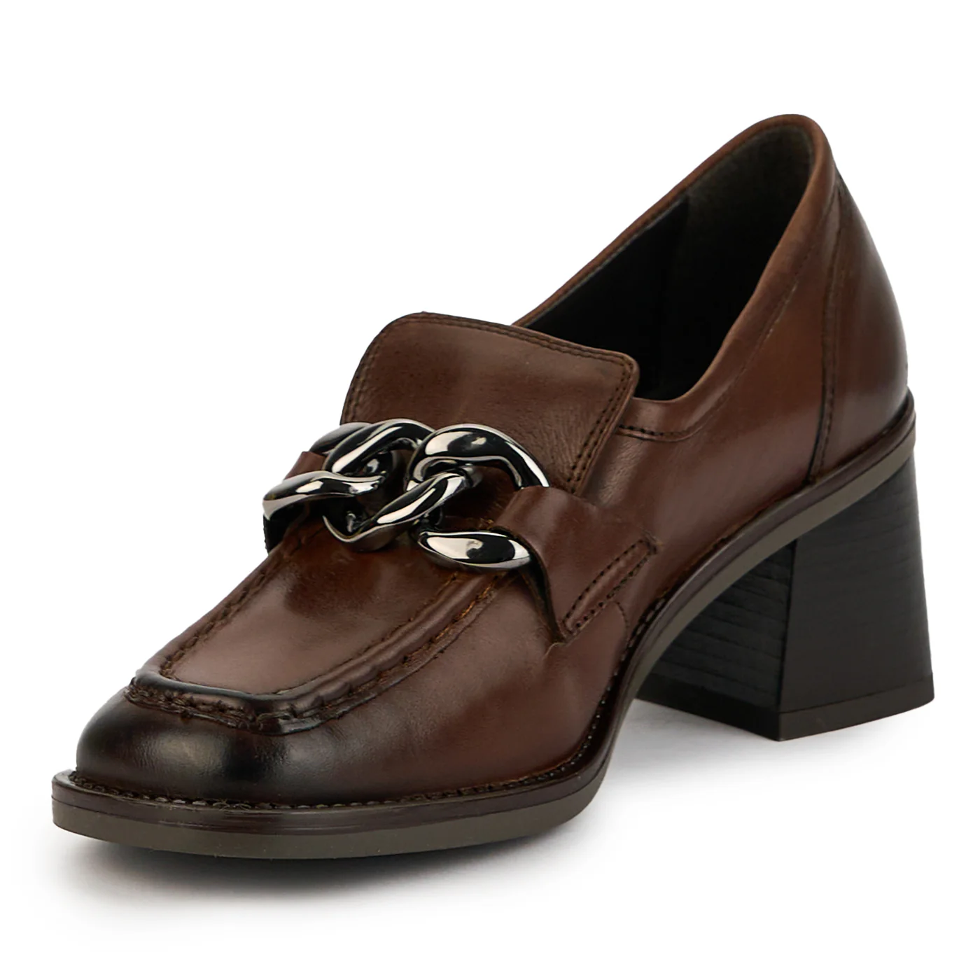 Pantofi dama din piele naturala maro cu toc gros 7 cm 14891 - Image 3