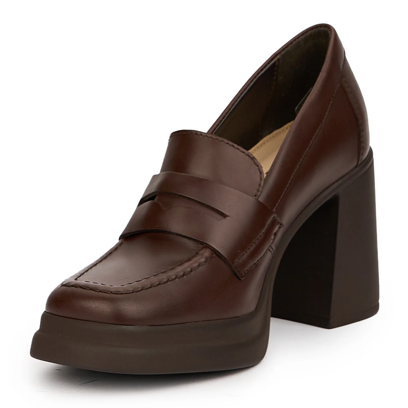 Pantofi dama din piele naturala maro cu toc gros 8.5 cm 14545 - Image 3