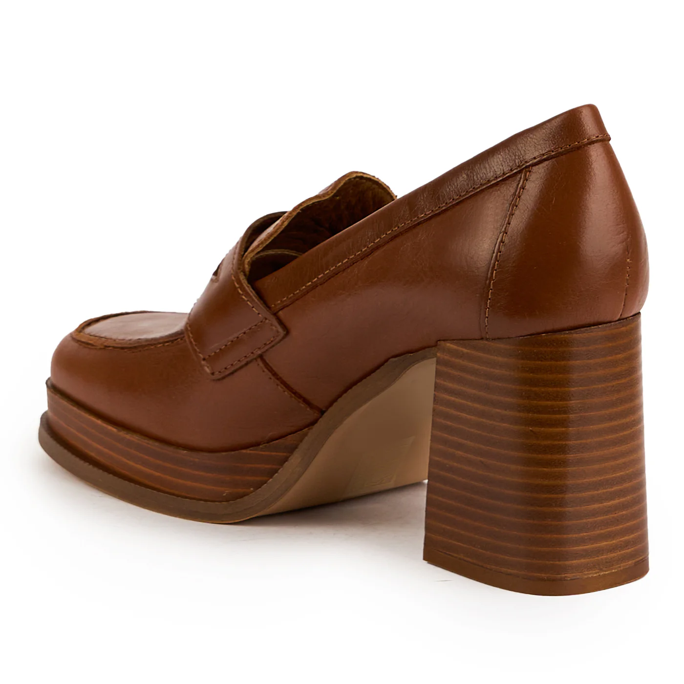 Pantofi dama din piele naturala maro cu toc gros 8 cm 14893 - Image 2