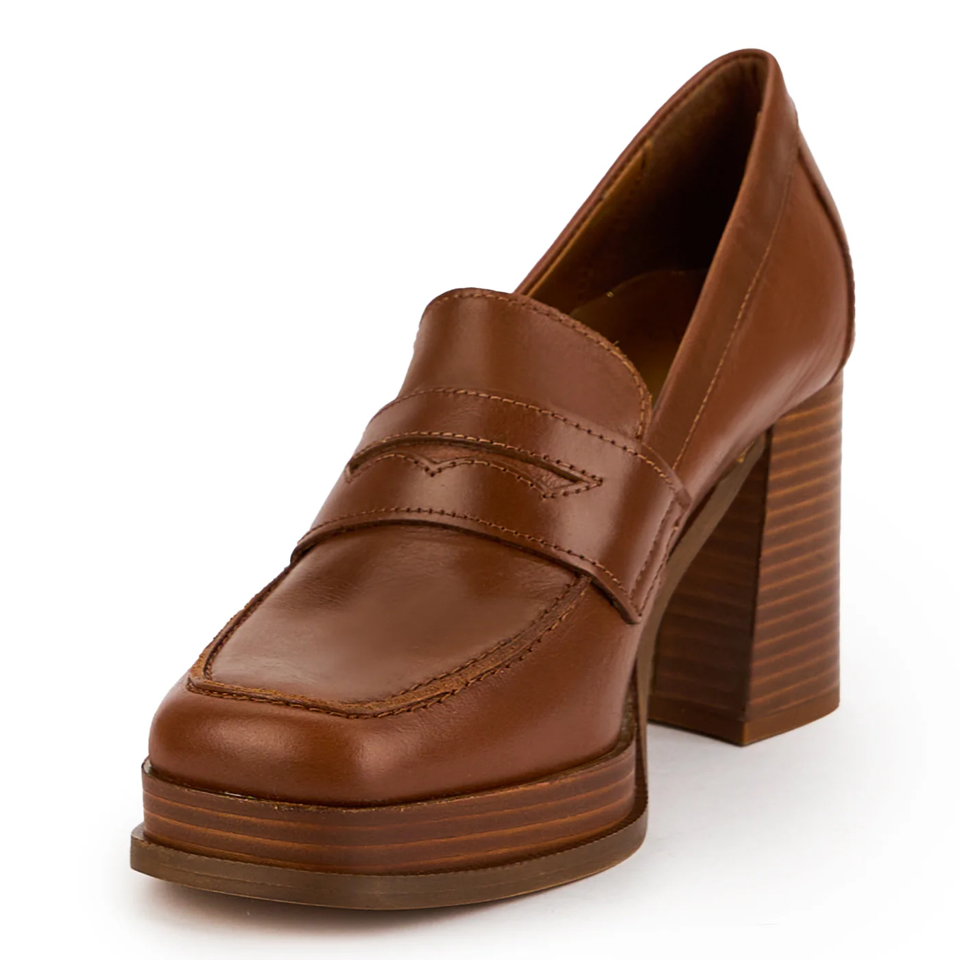 Pantofi dama din piele naturala maro cu toc gros 8 cm 14893 - Image 3