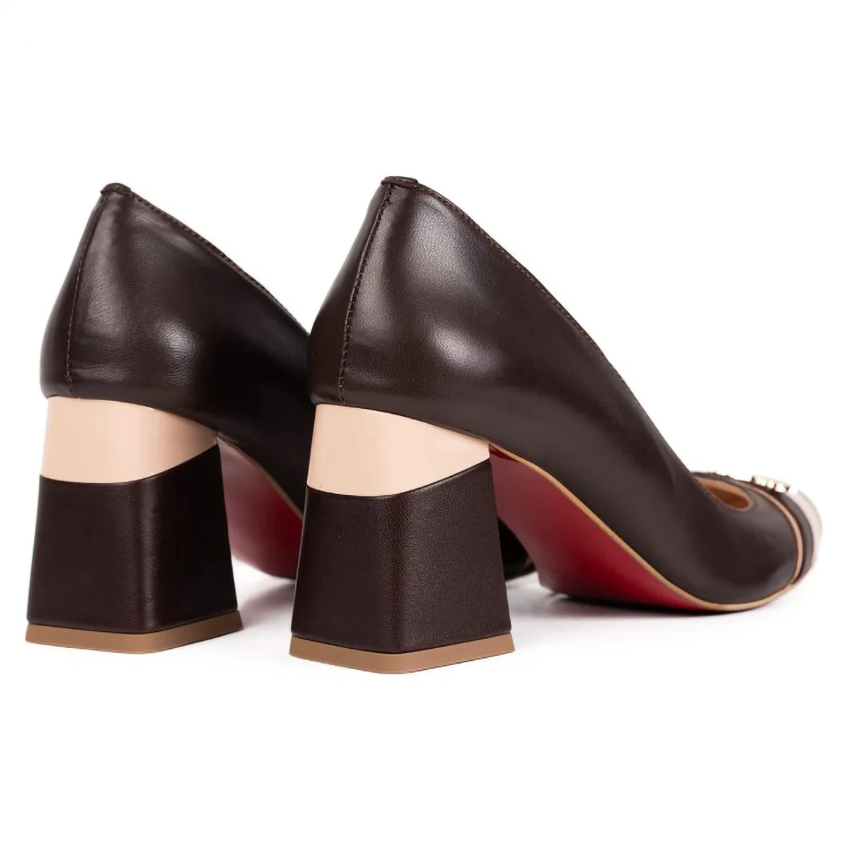 Pantofi dama din piele naturala maro cu toc gros 8 cm 15750 - Image 3