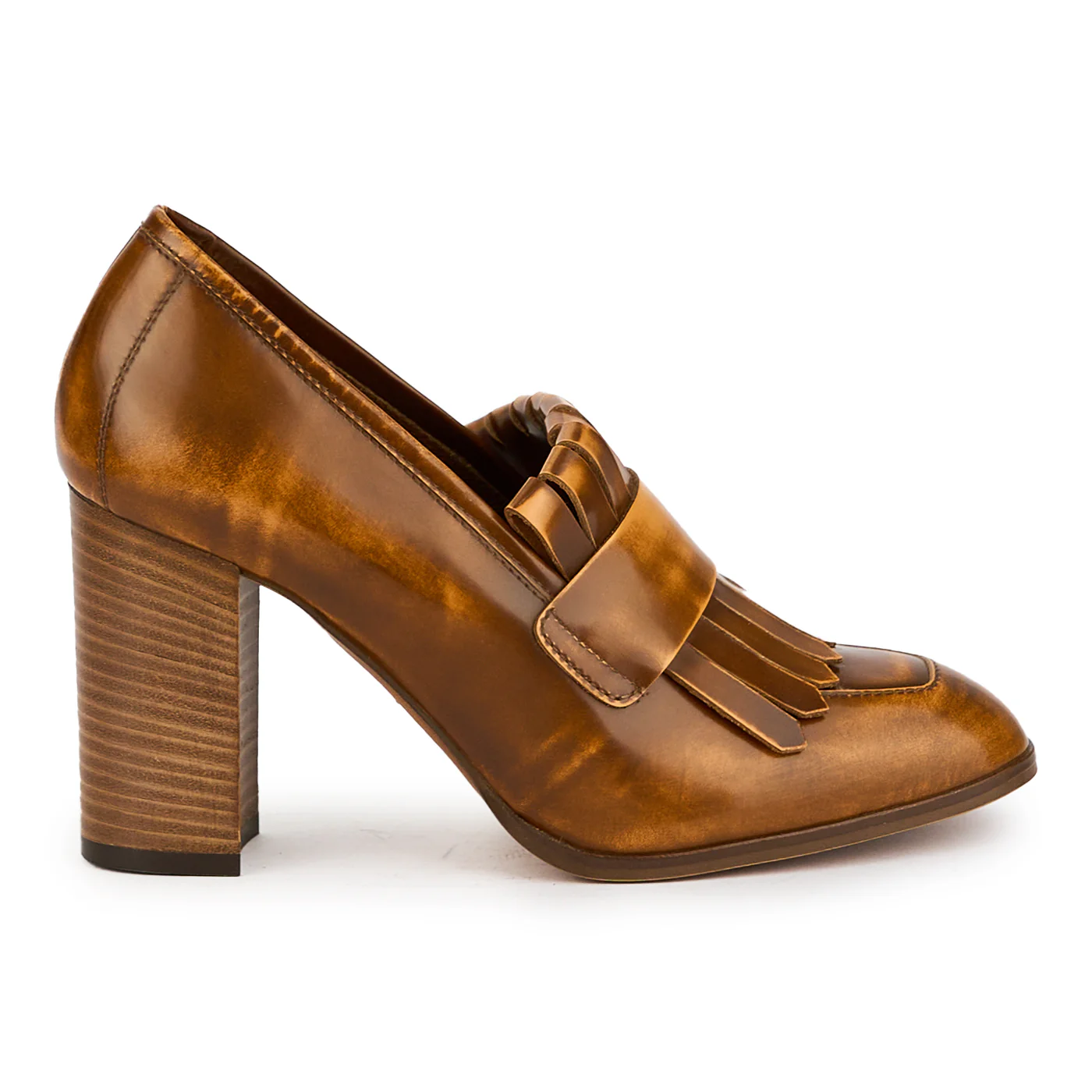 Pantofi dama din piele naturala maro cu toc gros 9 cm 17322