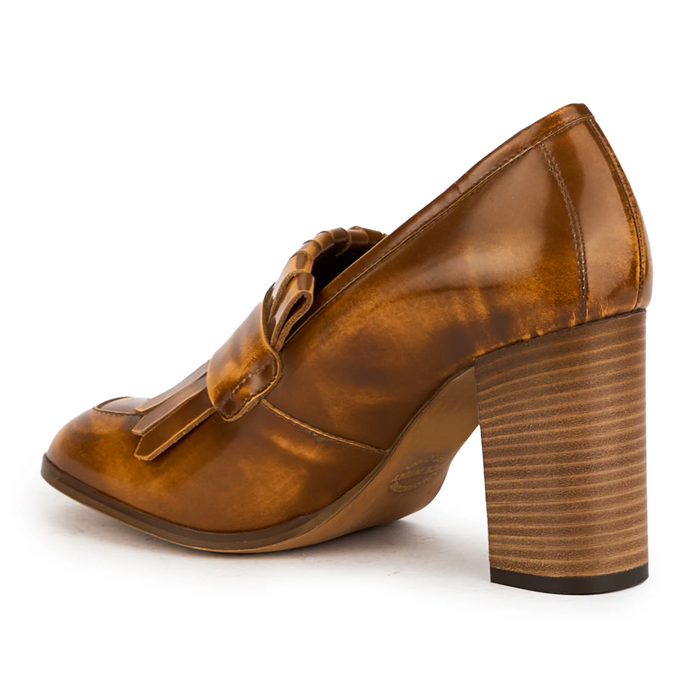 Pantofi dama din piele naturala maro cu toc gros 9 cm 17322 - Image 2