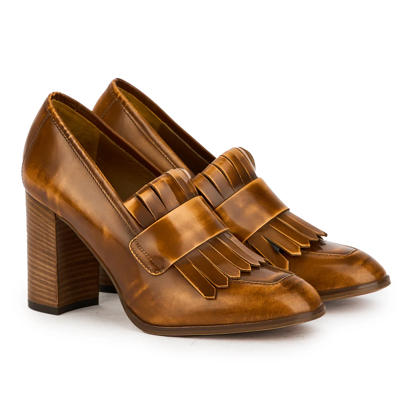 Pantofi dama din piele naturala maro cu toc gros 9 cm 17322 - Image 4