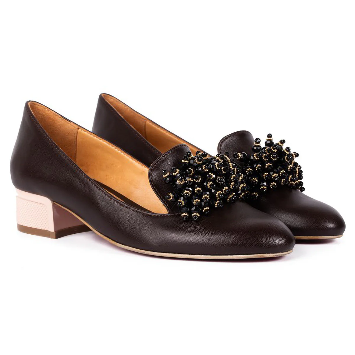 Pantofi dama din piele naturala maro cu toc mic 3 cm 15768 - Image 3