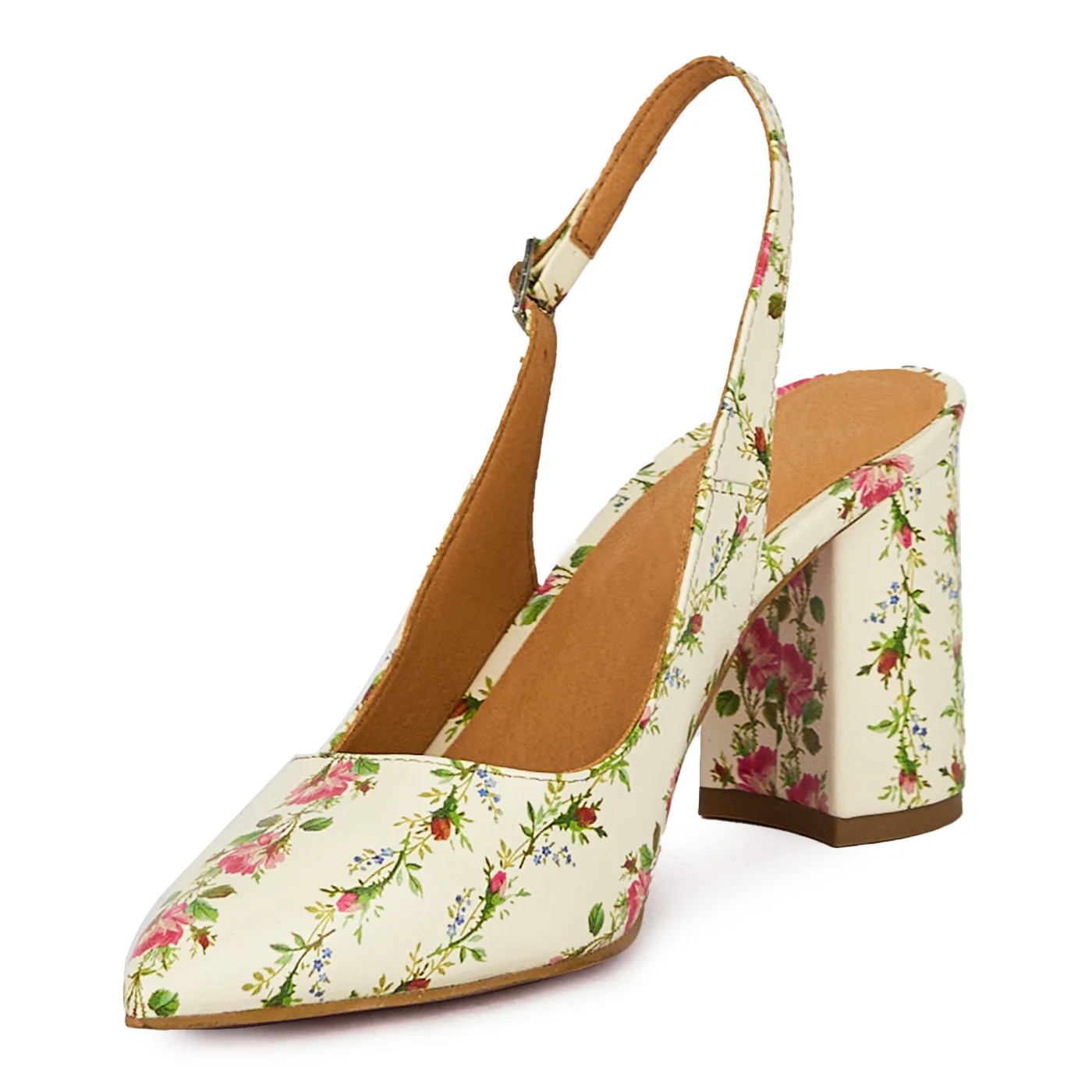 Pantofi dama din piele naturala, model inflorat cu toc gros 8 cm 17576 - Image 3