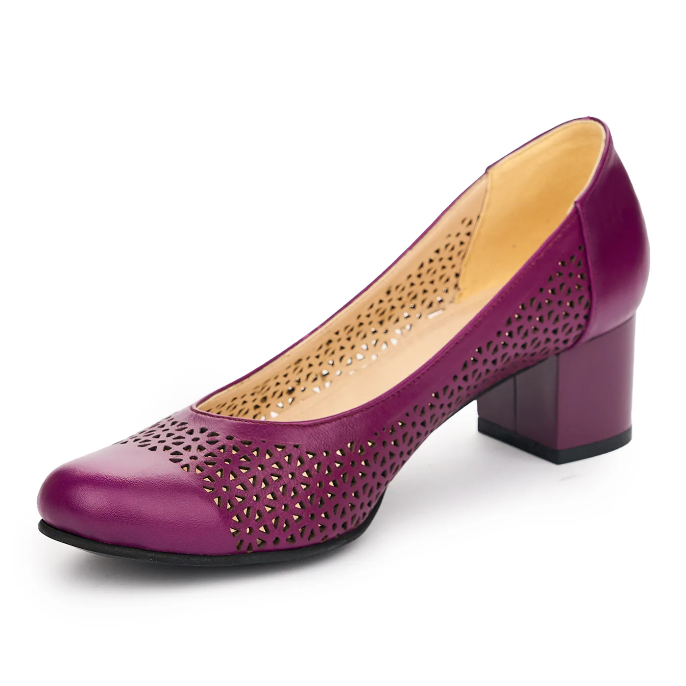 Pantofi dama din piele naturala mov cu toc 5cm 12988 - Image 3