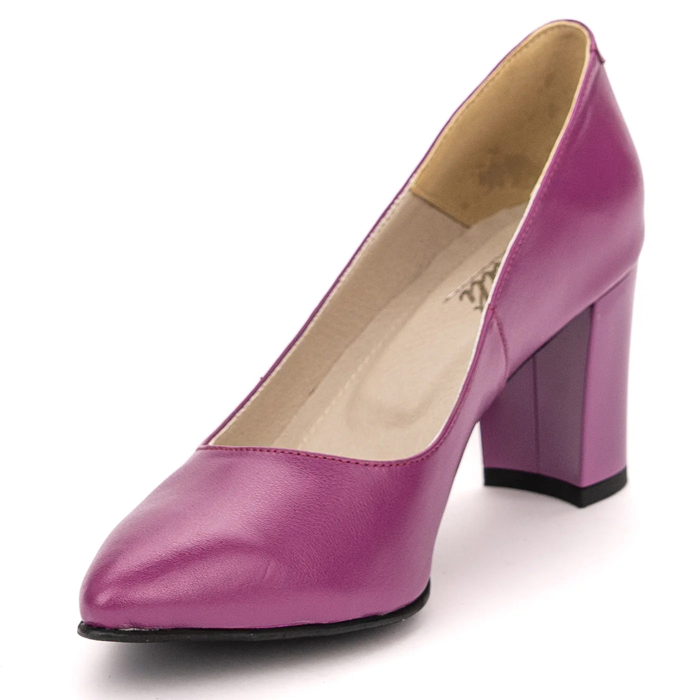 Pantofi dama din piele naturala mov cu toc gros 13591 - Image 3
