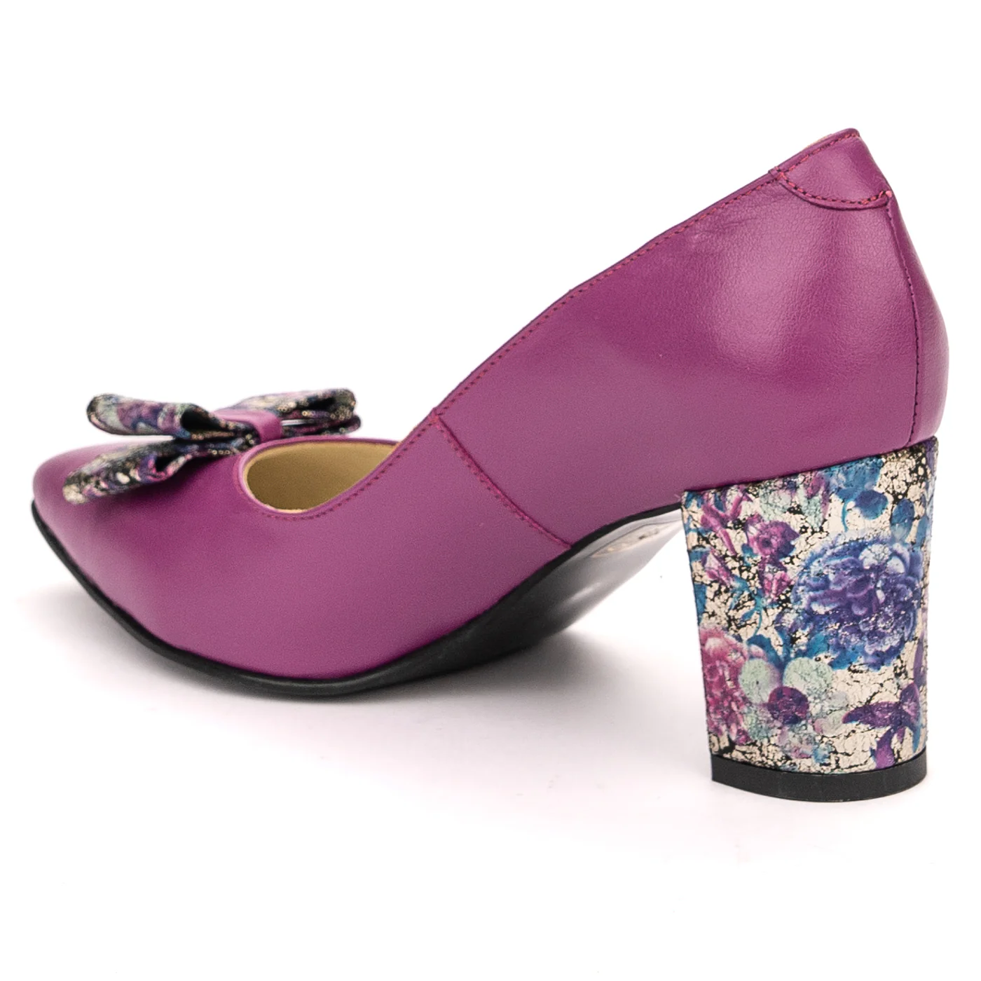 Pantofi dama din piele naturala mov cu toc gros 13592 - Image 2