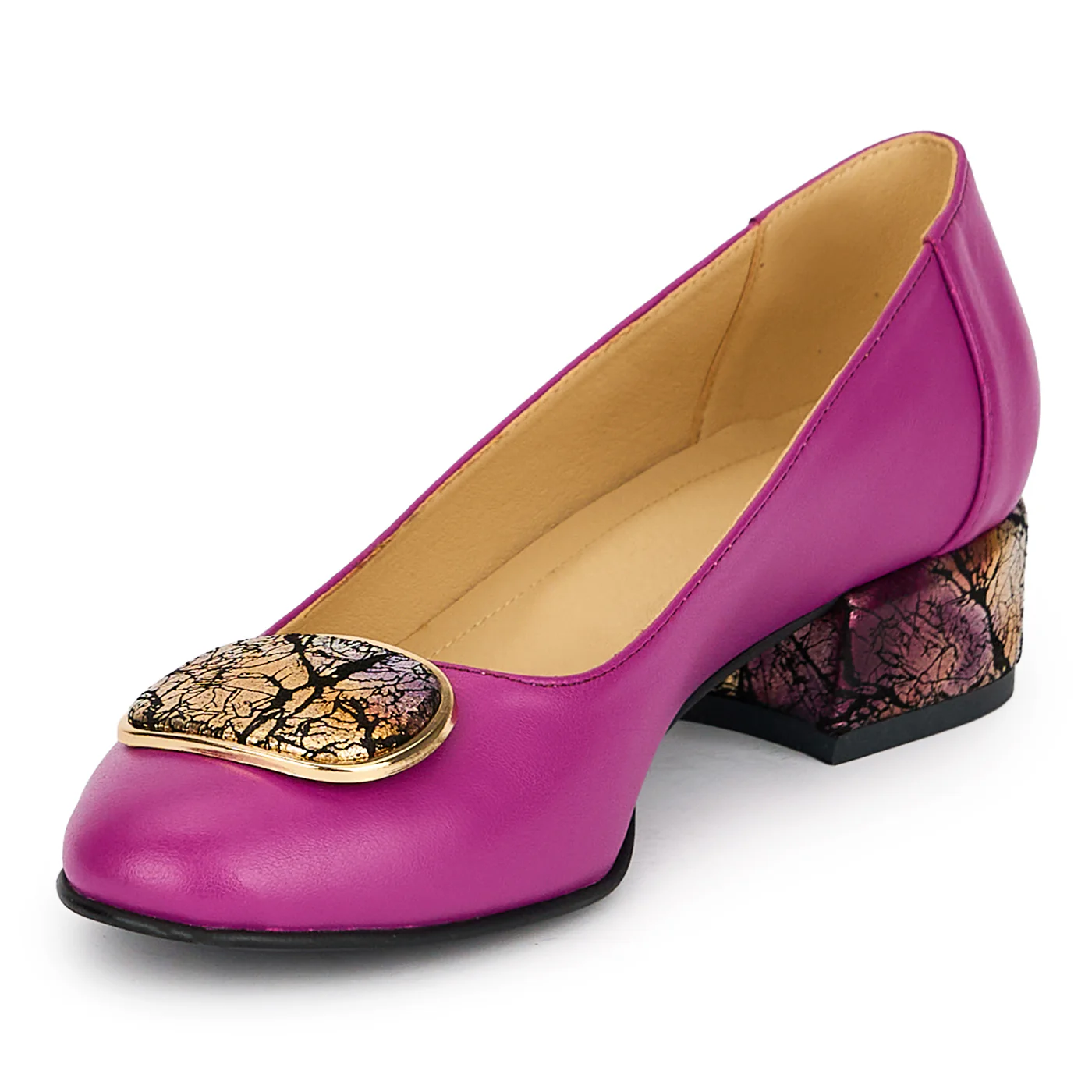 Pantofi dama din piele naturala mov cu toc gros 3.5 cm 19172 - Image 3