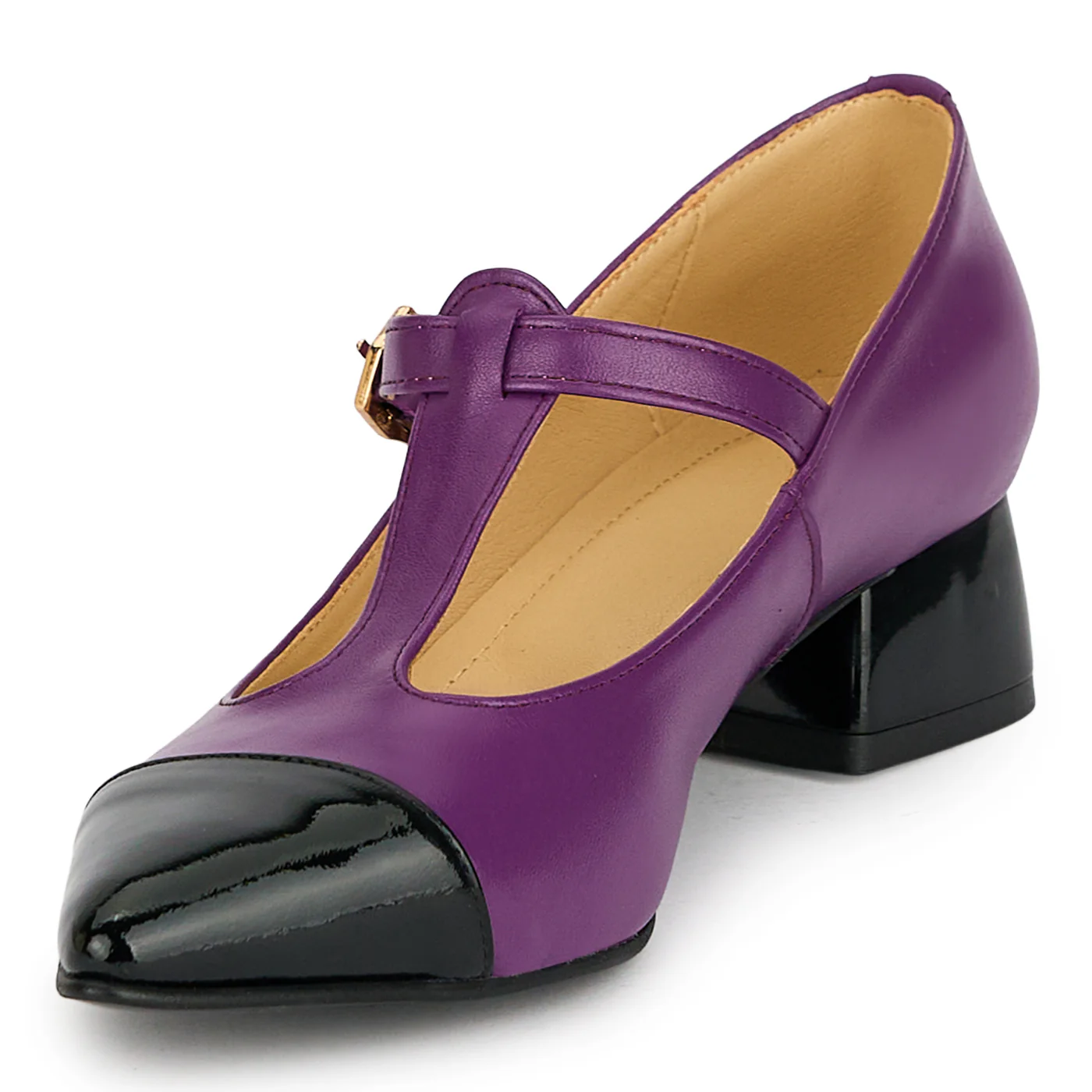 Pantofi dama din piele naturala mov cu toc gros 3.5 cm 19299 - Image 3