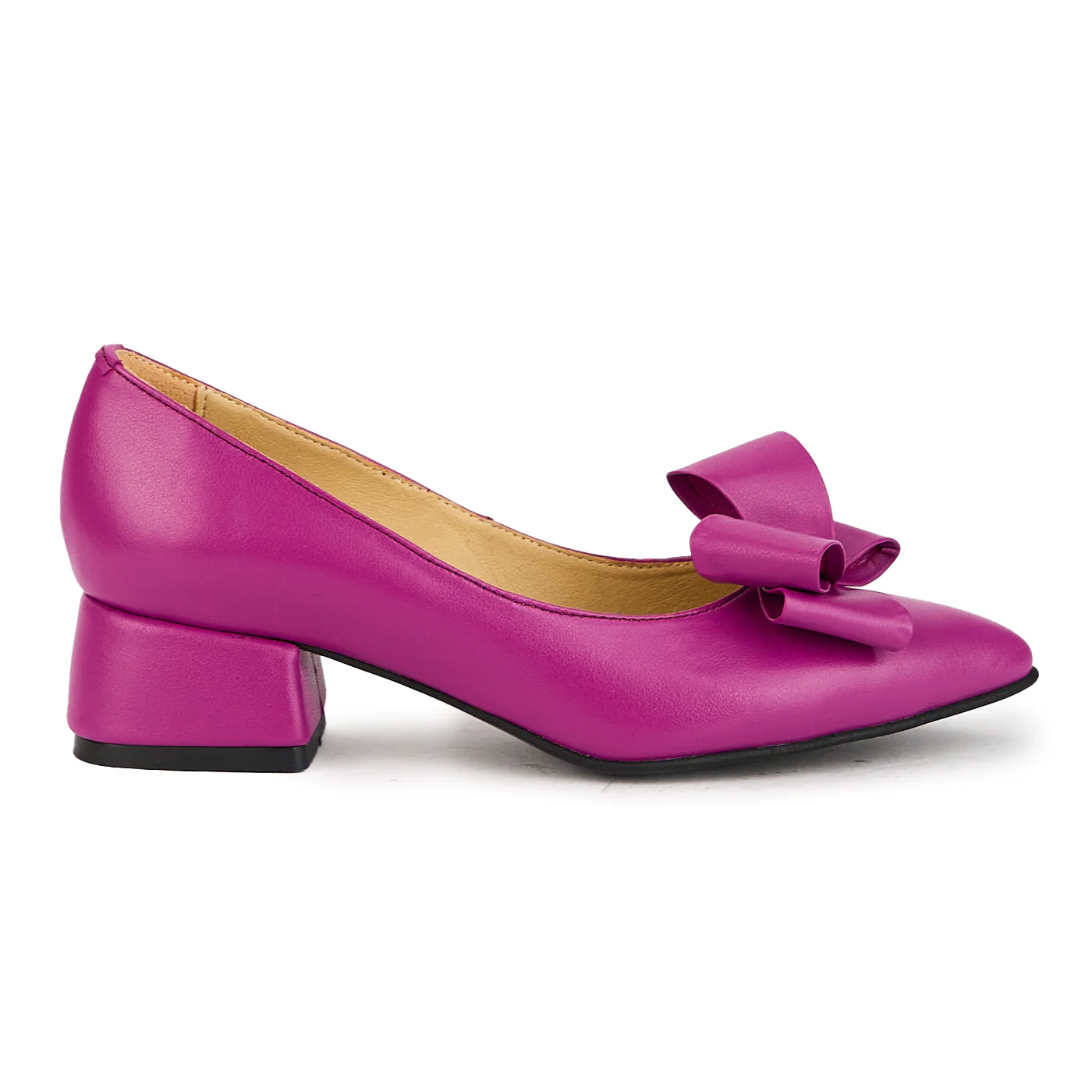 Pantofi dama din piele naturala mov cu toc gros 4 cm 17383