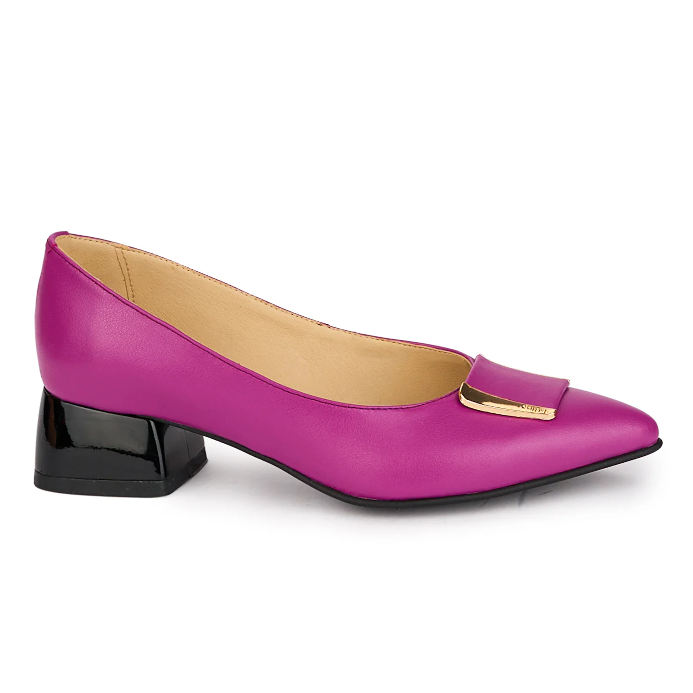 Pantofi dama din piele naturala mov cu toc gros 4 cm 18561
