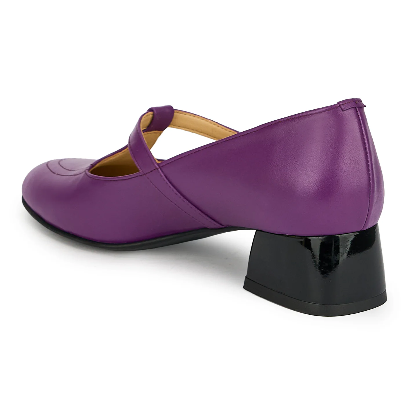 Pantofi dama din piele naturala mov cu toc gros 4 cm 19304 - Image 2
