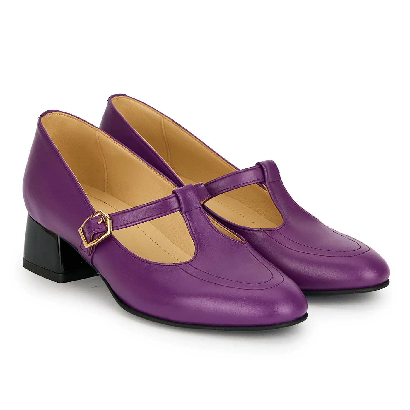 Pantofi dama din piele naturala mov cu toc gros 4 cm 19304 - Image 4