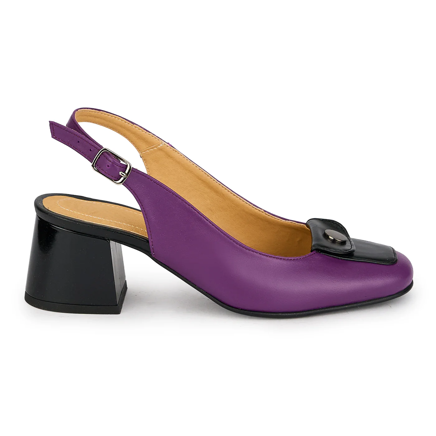 Pantofi dama din piele naturala mov cu toc gros 5.5 cm 19843