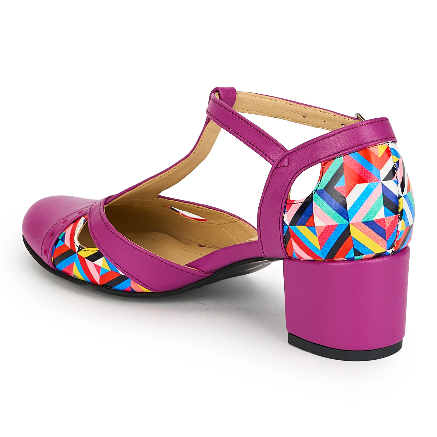 Pantofi dama din piele naturala mov cu toc gros 5 cm 19306 - Image 2