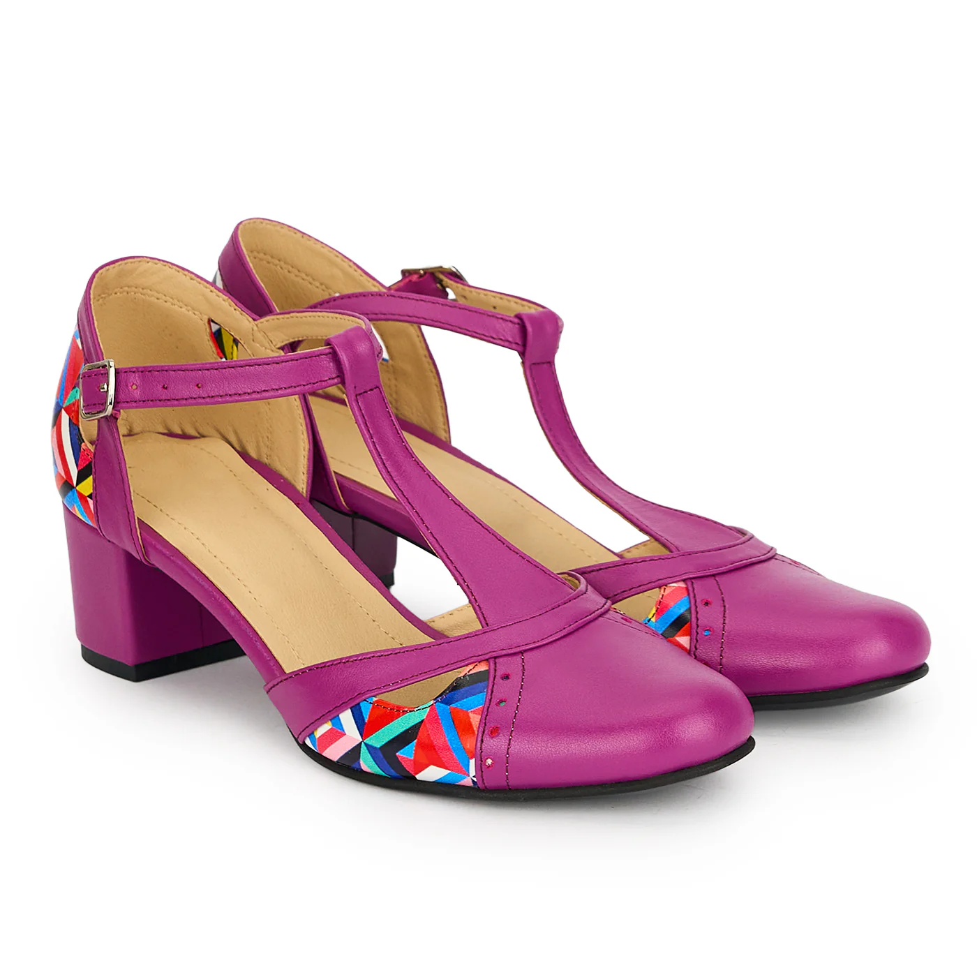 Pantofi dama din piele naturala mov cu toc gros 5 cm 19306 - Image 4