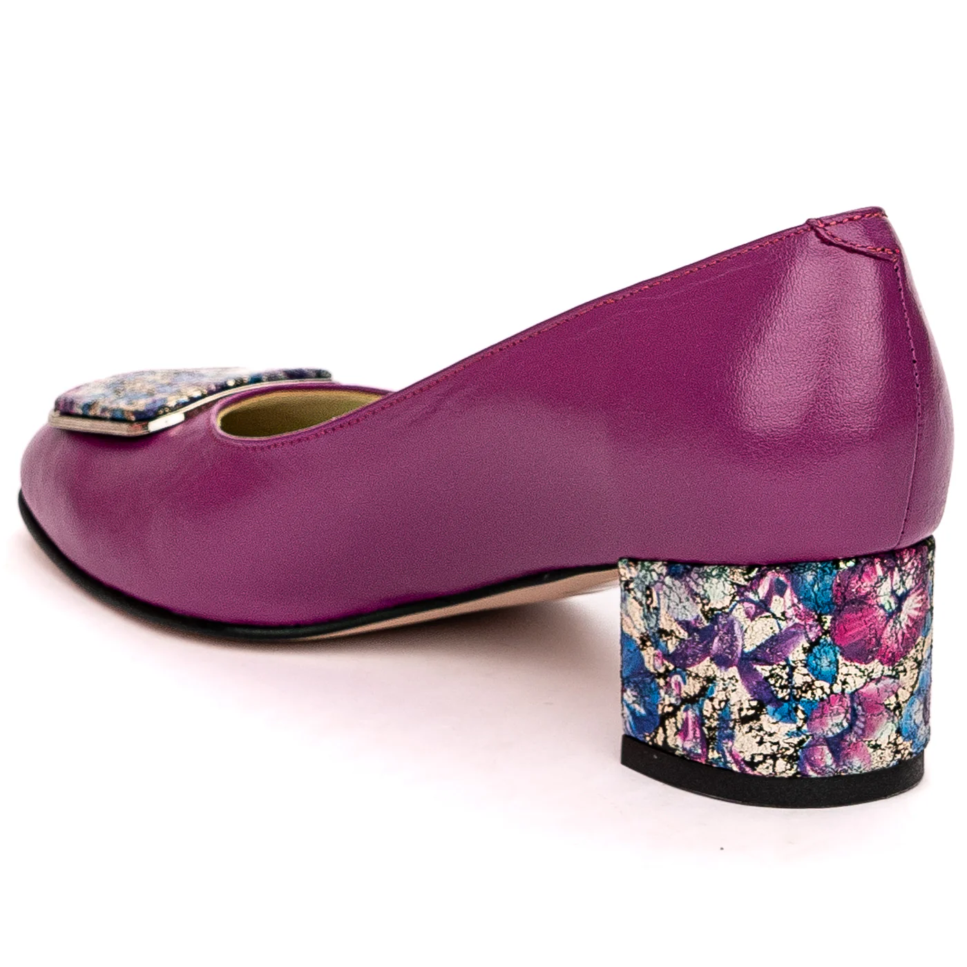 Pantofi dama din piele naturala mov cu toc gros 5cm 13647 - Image 2