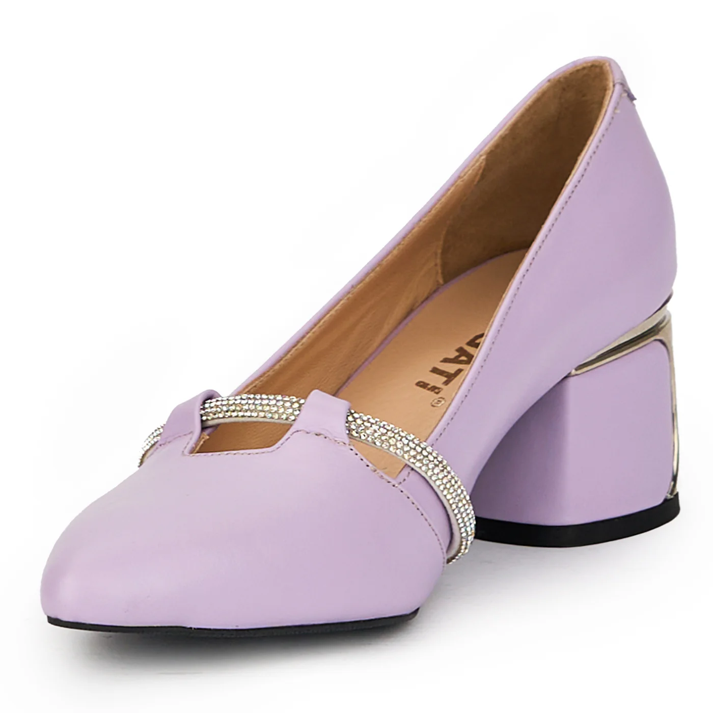 Pantofi dama din piele naturala mov cu toc gros 6.5 cm 15655 - Image 3