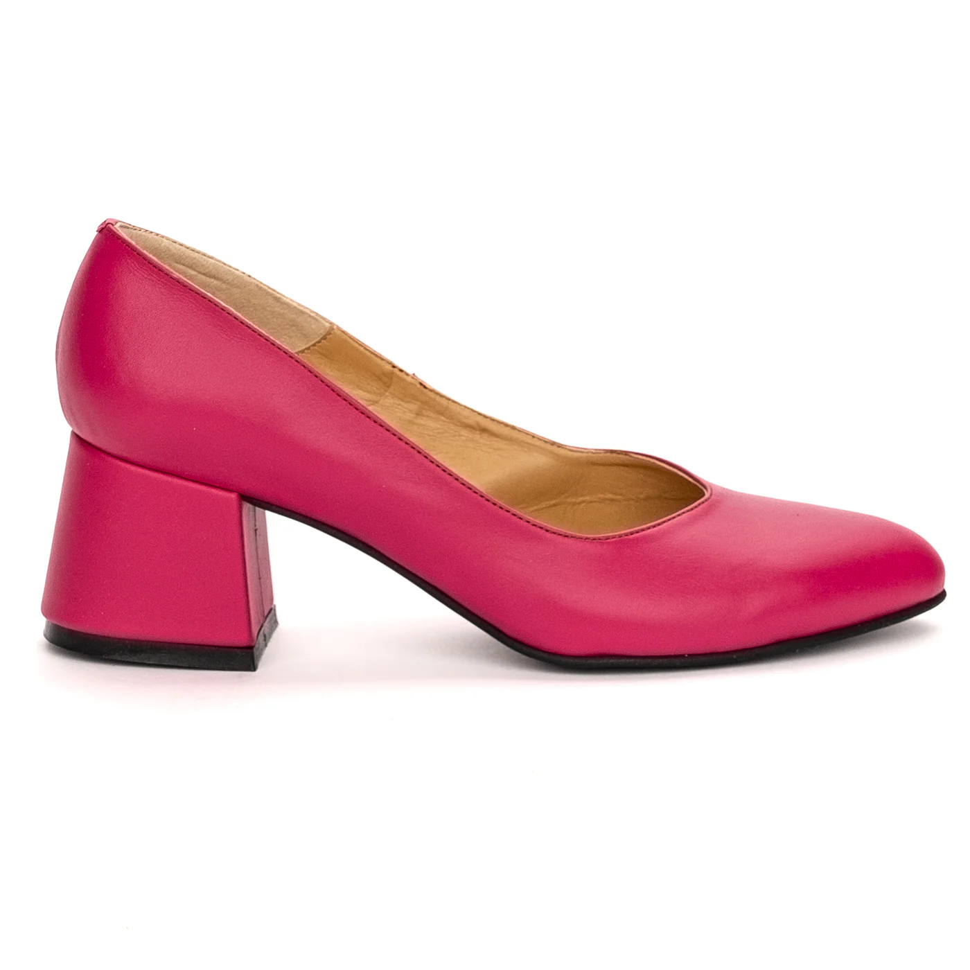 Pantofi dama din piele naturala mov cu toc gros 6 cm 13439