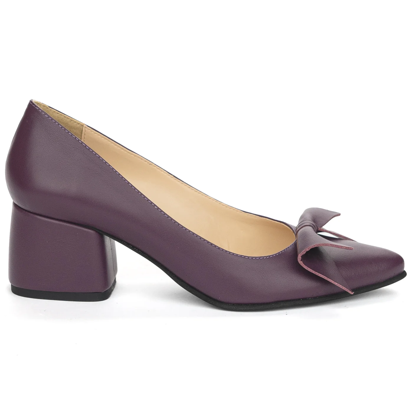 Pantofi dama din piele naturala mov cu toc gros 6 cm 13907
