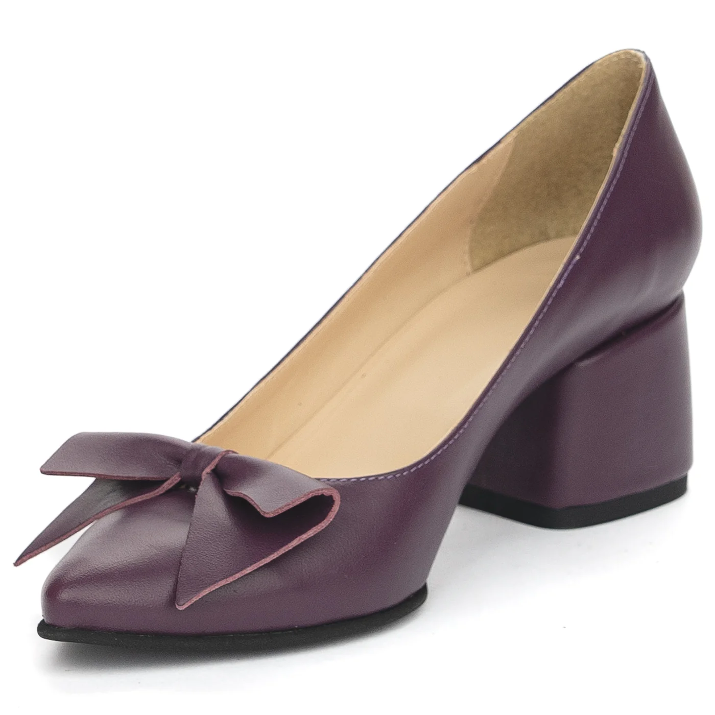Pantofi dama din piele naturala mov cu toc gros 6 cm 13907 - Image 3