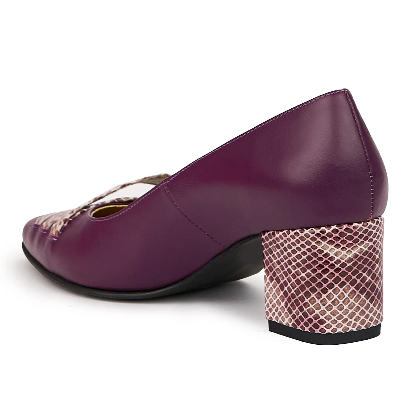 Pantofi dama din piele naturala mov cu toc gros 6 cm 14421 - Image 2