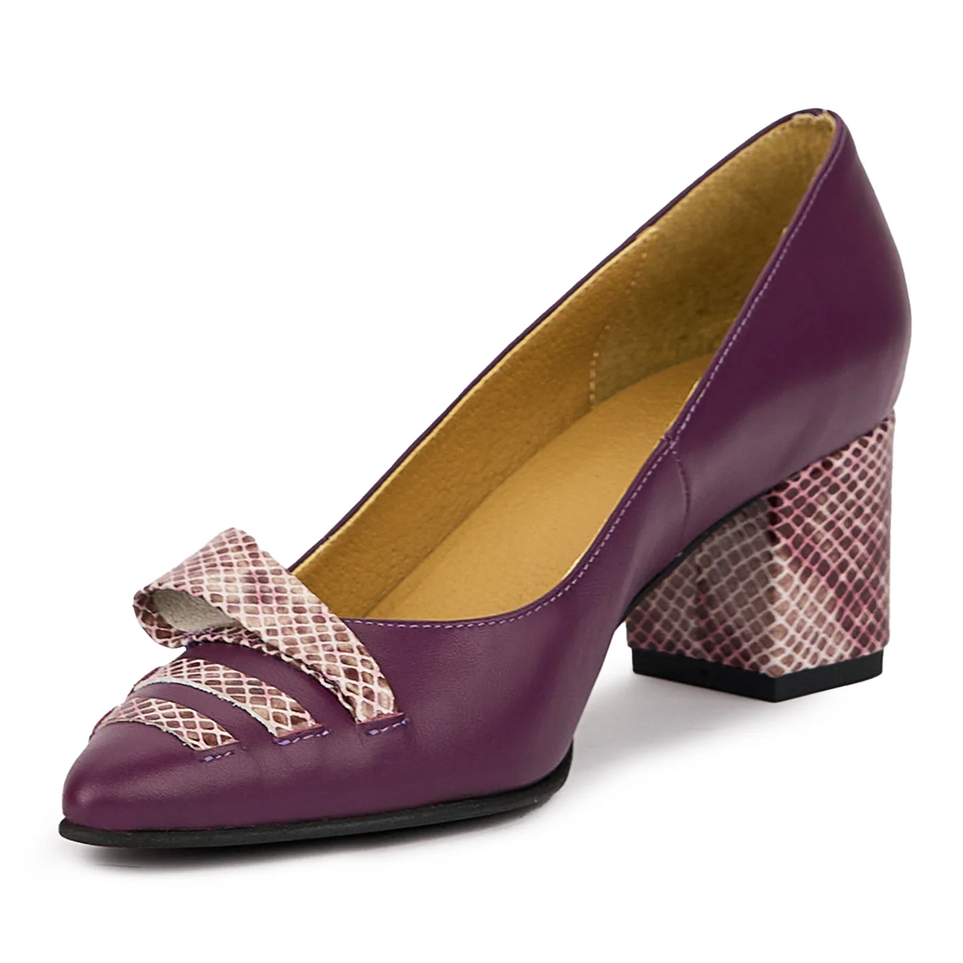 Pantofi dama din piele naturala mov cu toc gros 6 cm 14421 - Image 3