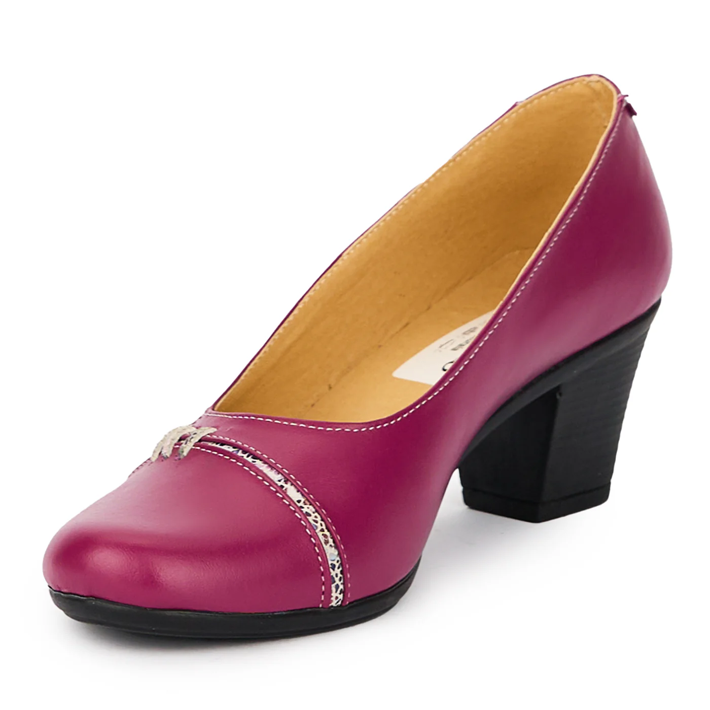 Pantofi dama din piele naturala mov cu toc gros 6 cm 15426 - Image 3