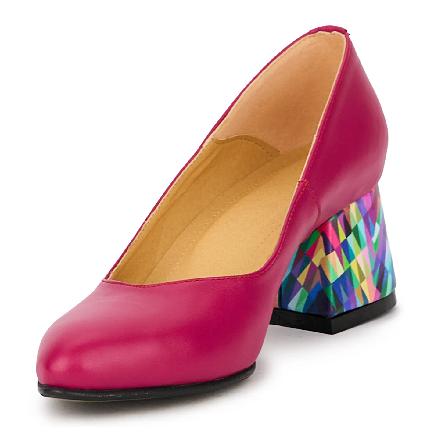 Pantofi dama din piele naturala mov cu toc gros 6 cm 15982 - Image 3