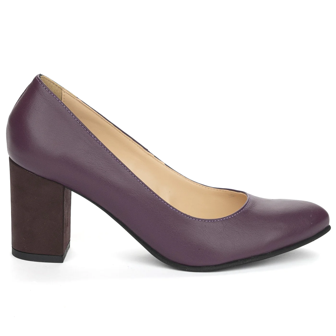 Pantofi dama din piele naturala mov cu toc gros 7.5 cm 13902