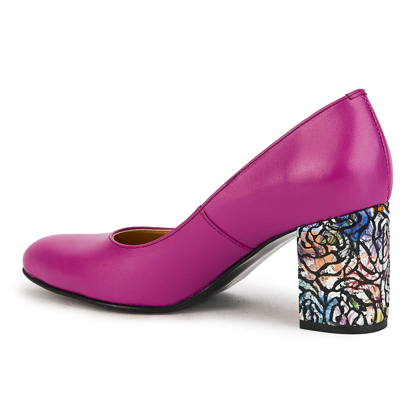Pantofi dama din piele naturala mov cu toc gros 7.5 cm 17384 - Image 2
