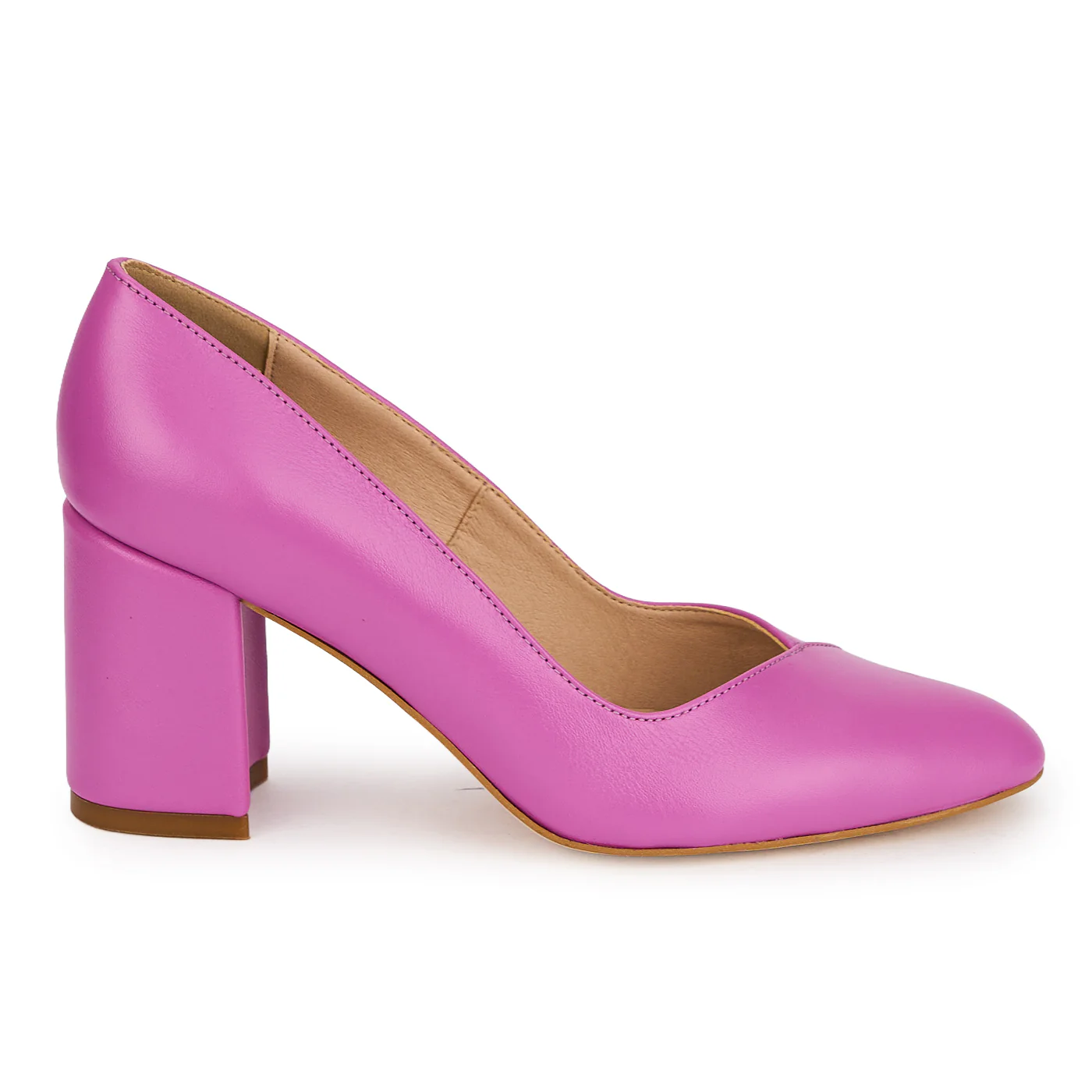Pantofi damă din piele naturală mov cu toc gros 7.5 cm 19576