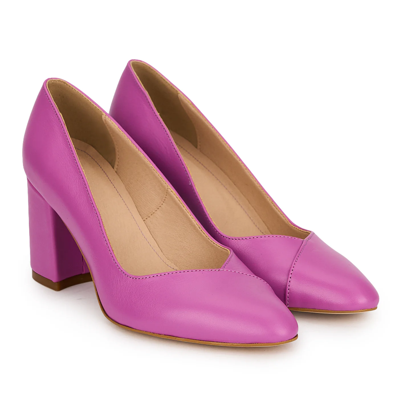 Pantofi damă din piele naturală mov cu toc gros 7.5 cm 19576 - Image 4