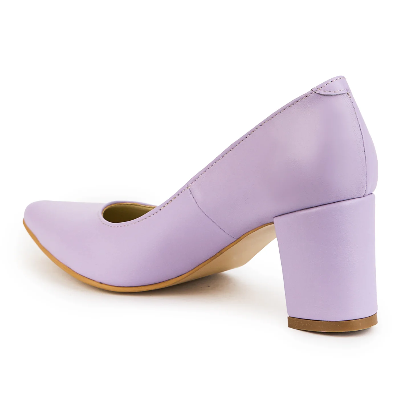 Pantofi dama din piele naturala mov cu toc gros 7 cm 14880 - Image 2