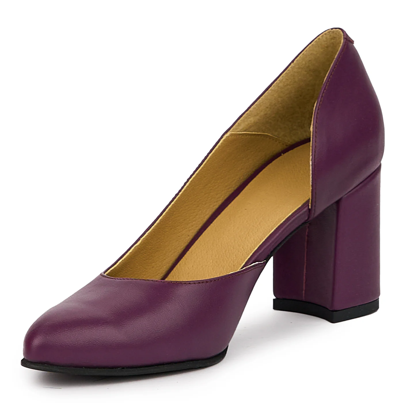 Pantofi dama din piele naturala mov cu toc gros 8 cm 14387 - Image 3
