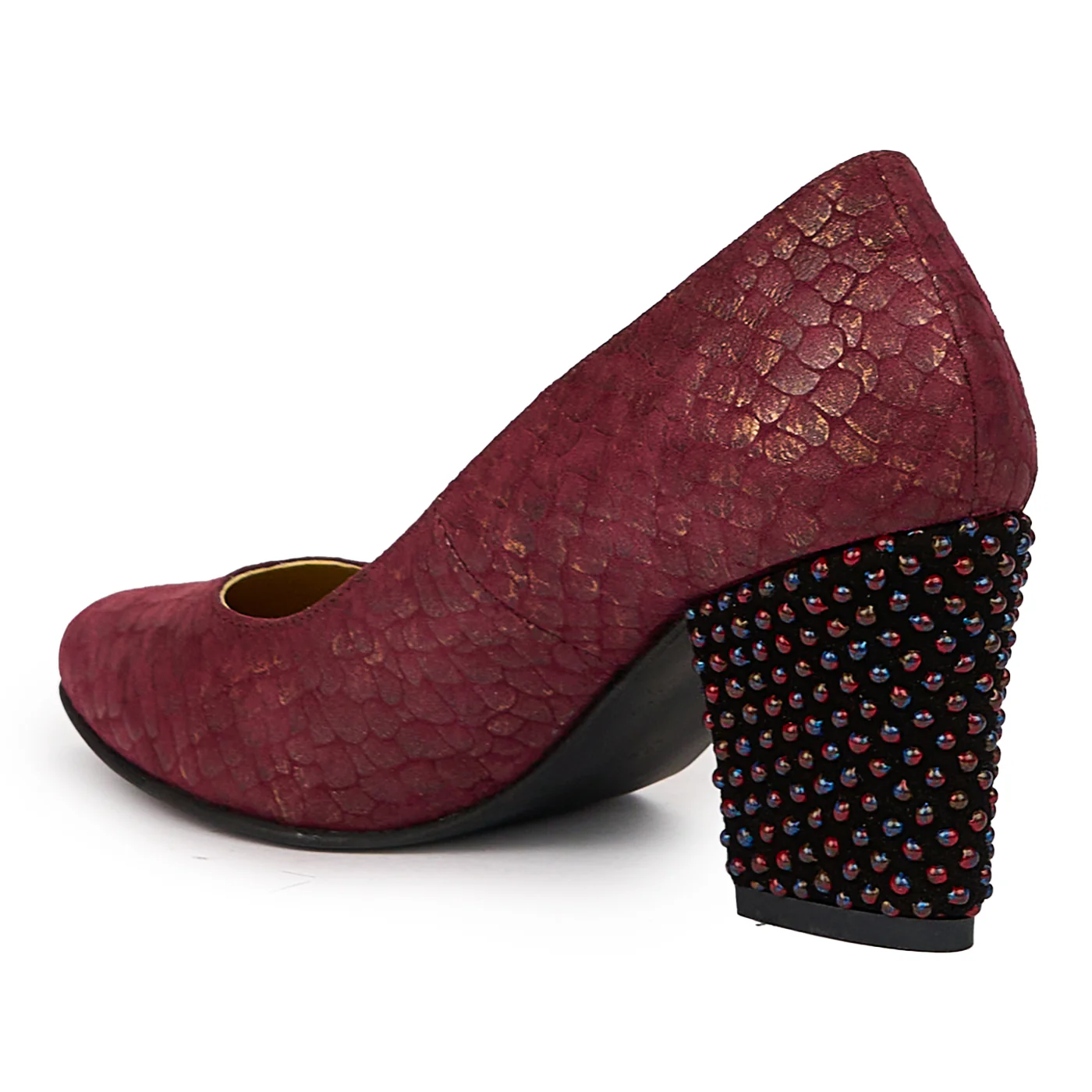 Pantofi dama din piele naturala mov cu toc gros 8 cm 14388 - Image 2