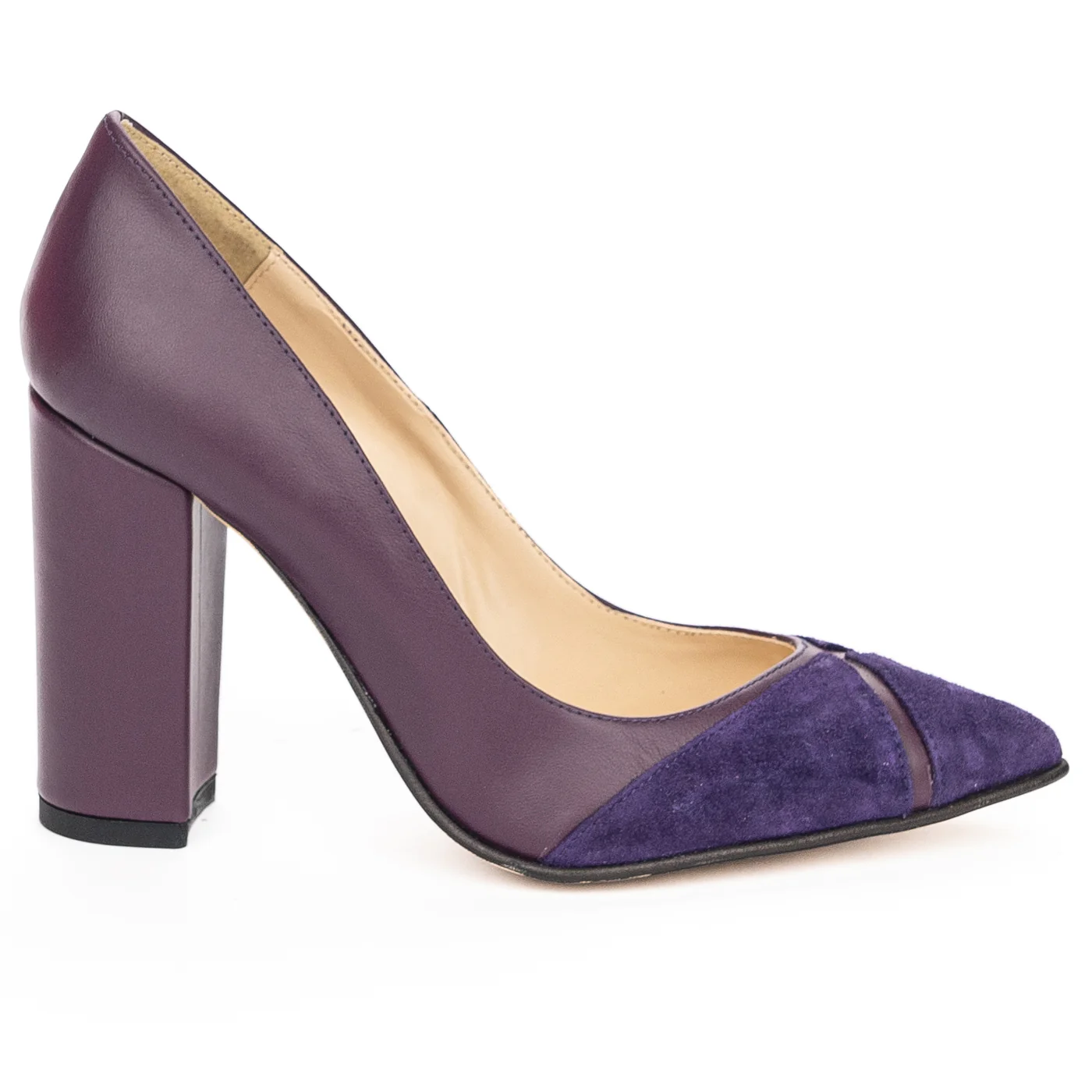 Pantofi dama din piele naturala mov cu toc gros 9.5 cm 13939