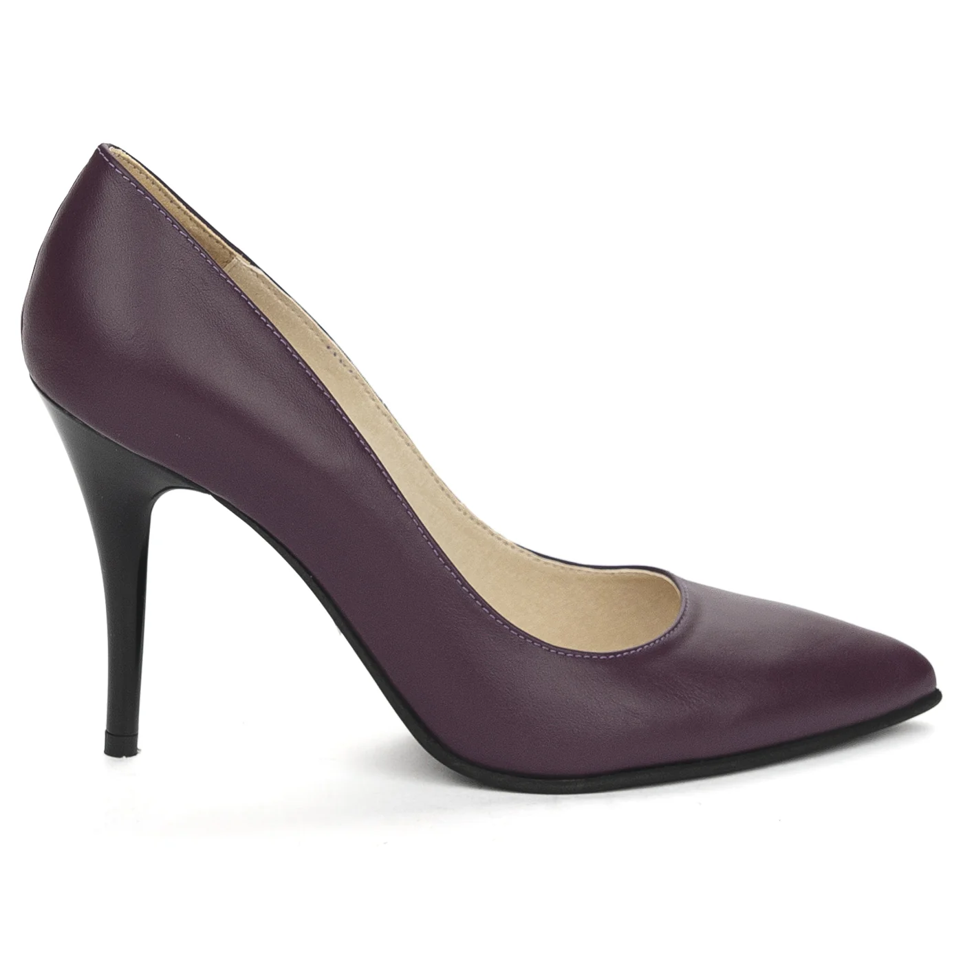 Pantofi dama din piele naturala mov cu toc subtire 10 cm 13847