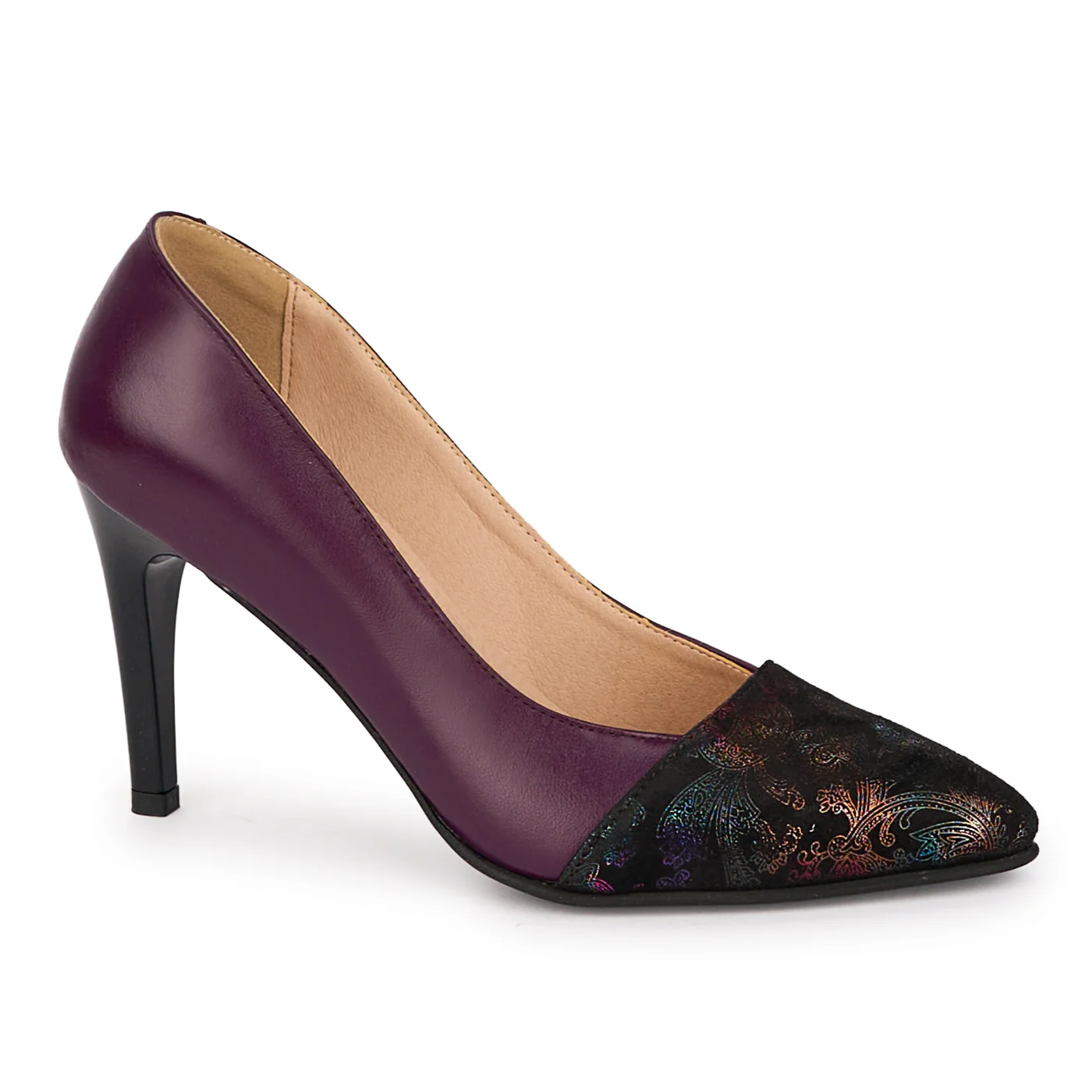 Pantofi dama din piele naturala mov cu toc subtire 9 cm 18500