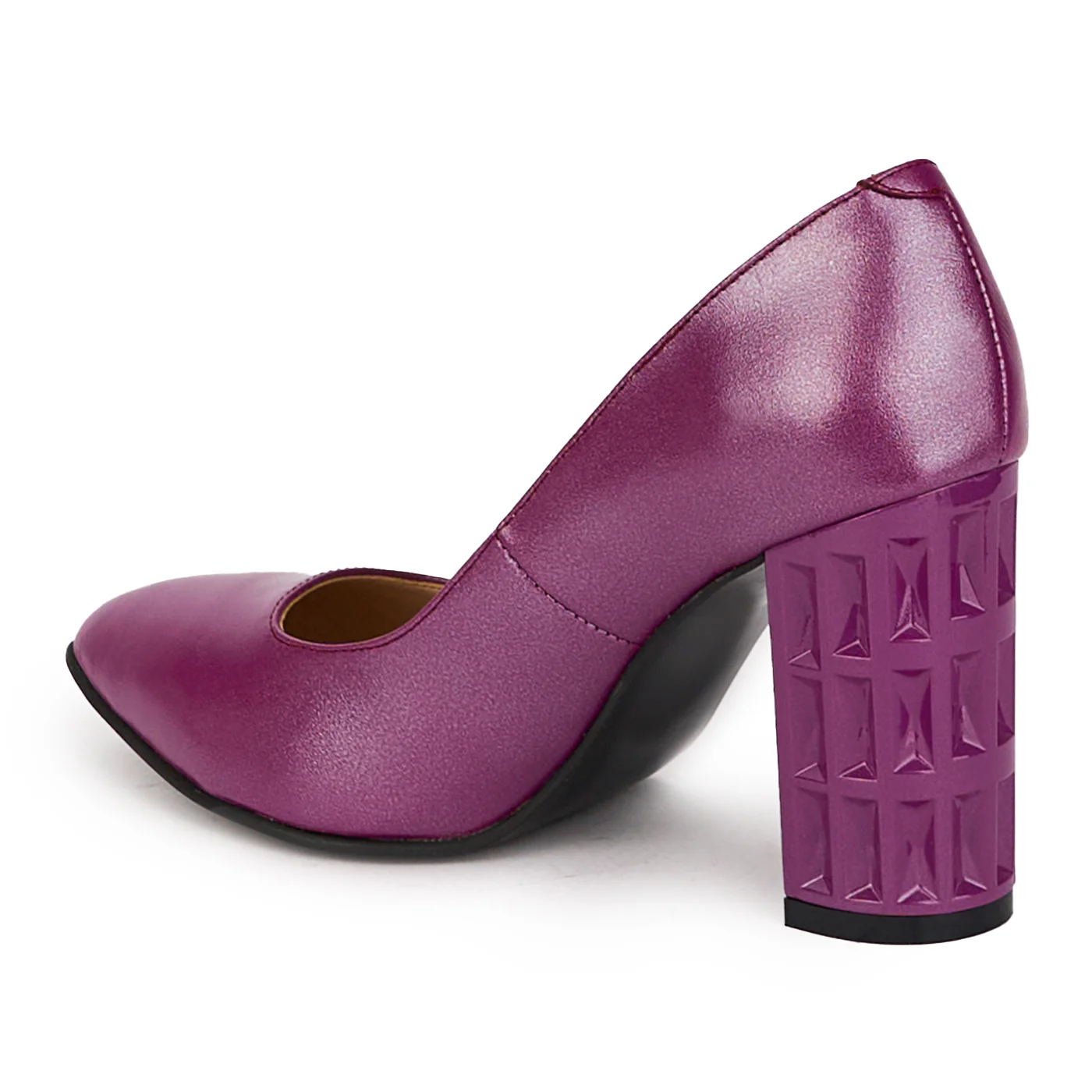 Pantofi dama din piele naturala mov sidef cu toc gros 9 cm 18323 - Image 2