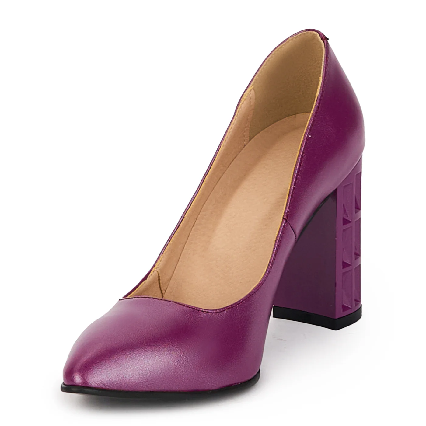 Pantofi dama din piele naturala mov sidef cu toc gros 9 cm 18323 - Image 3