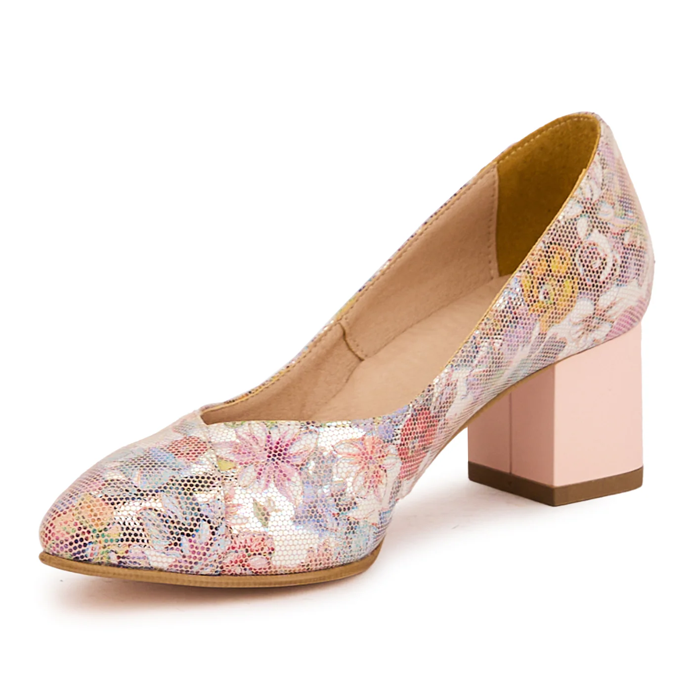 Pantofi dama din piele naturala multicolor cu toc gros 5.5 cm 16729 - Image 3