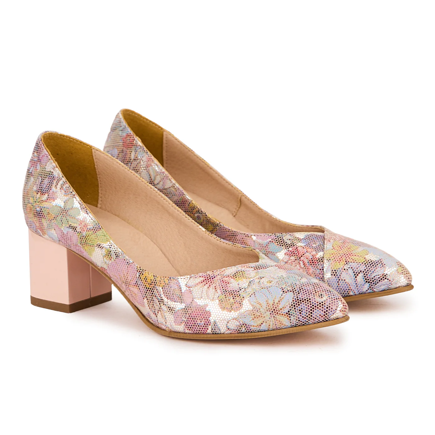 Pantofi dama din piele naturala multicolor cu toc gros 5.5 cm 16729 - Image 4